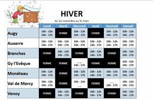 Horaires déchèterie - Hiver